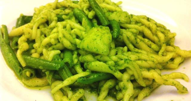 Liguria on table - trofie with pesto sauce